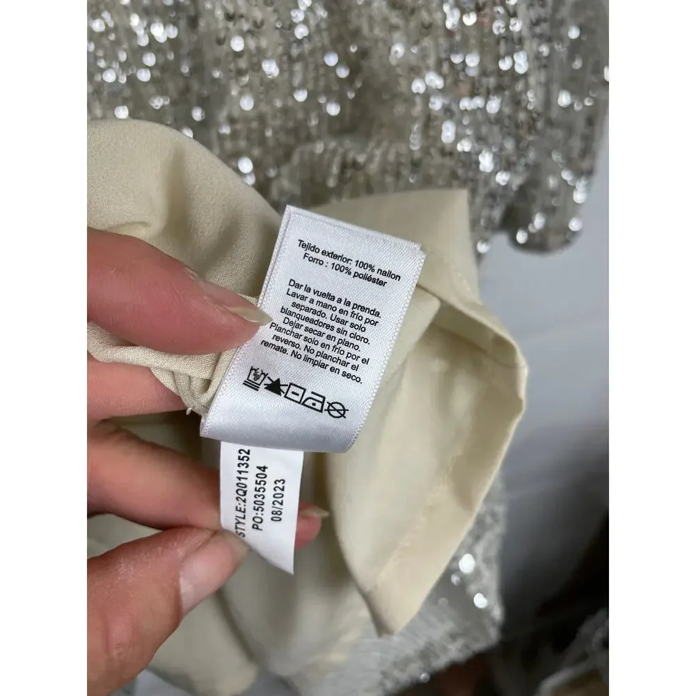 Vineyard Vines Silver Sequin V-Neck Tiered Dress Size XL Holiday NYE